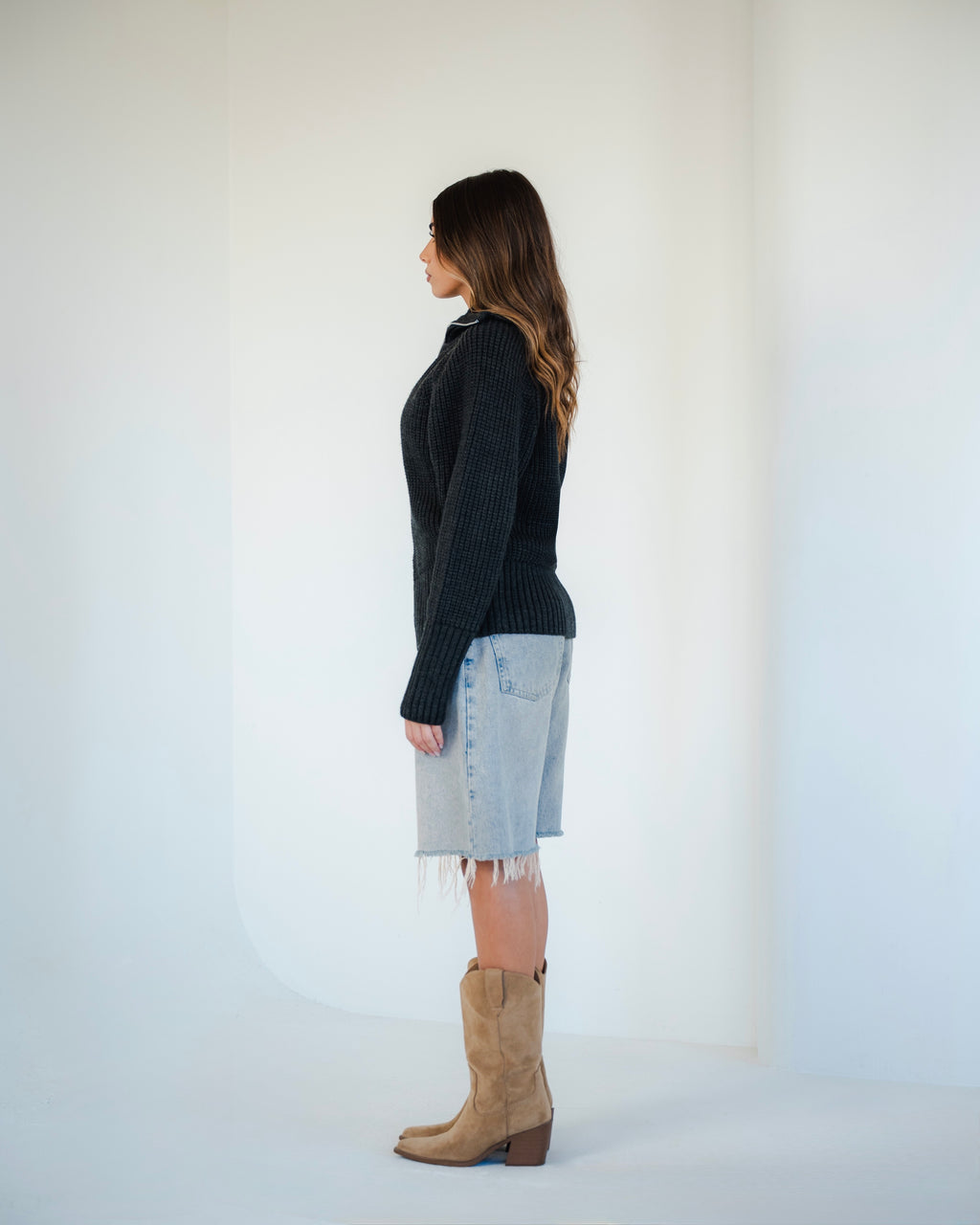 Charcoal Zip-Up Knit Sweater