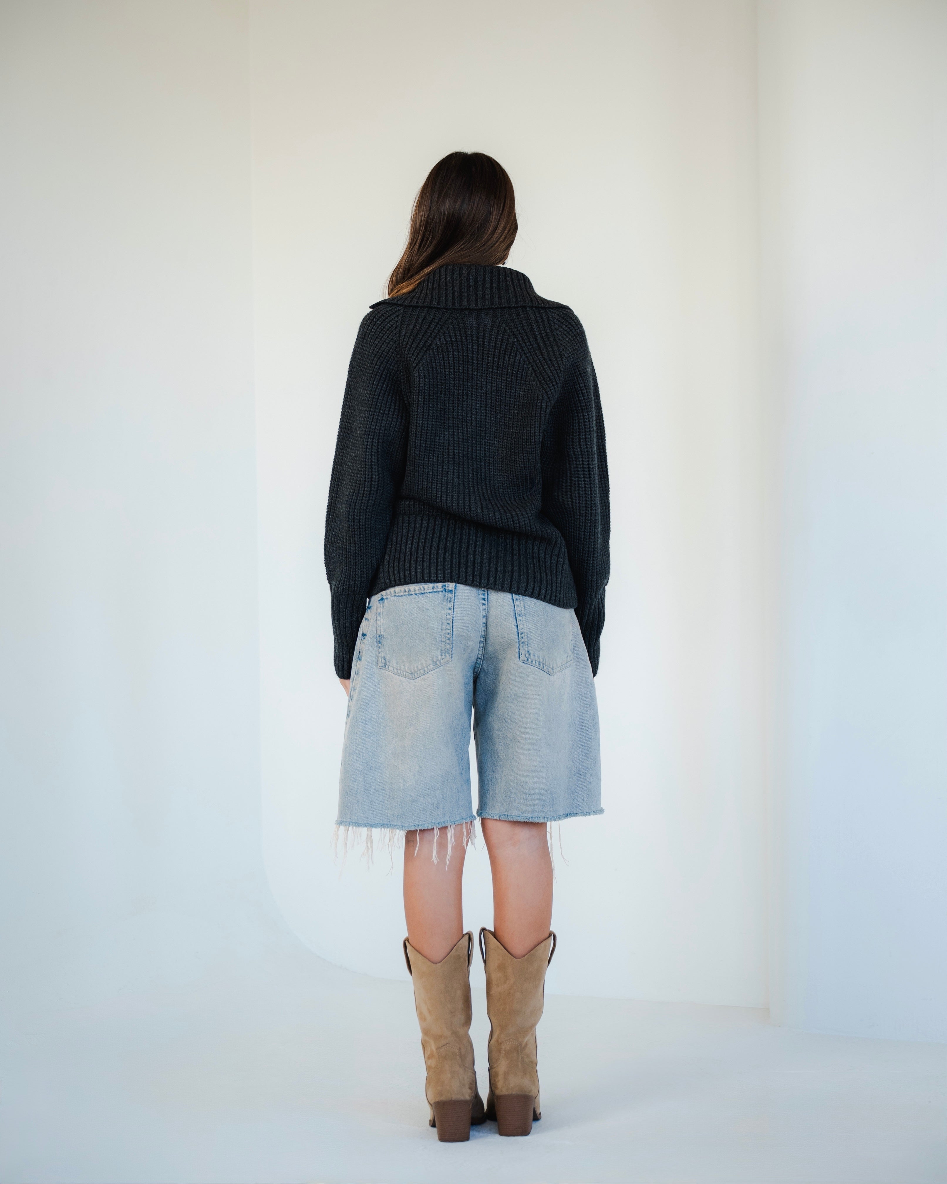 Charcoal Zip-Up Knit Sweater