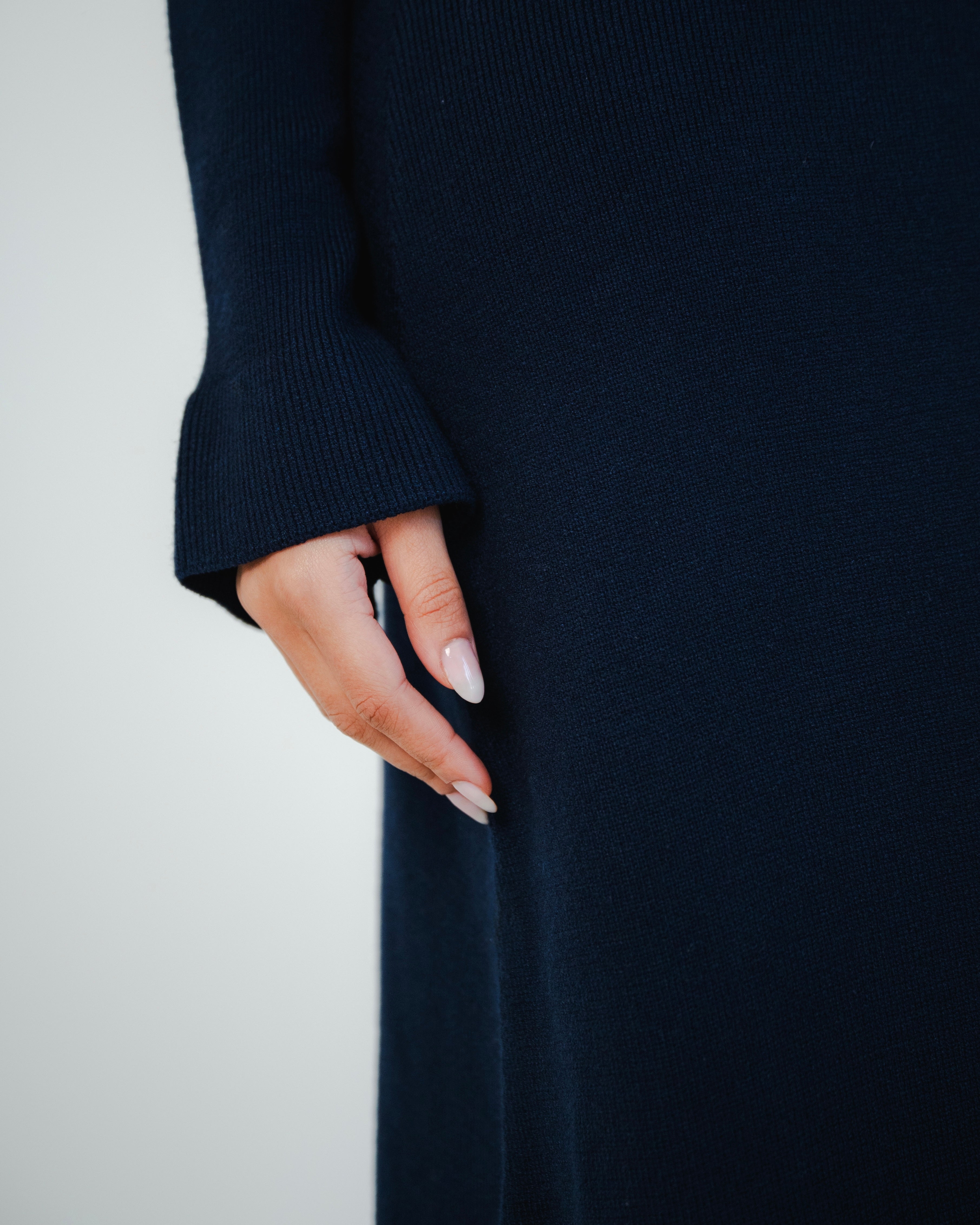 Navy Collared Knit Midi Dress