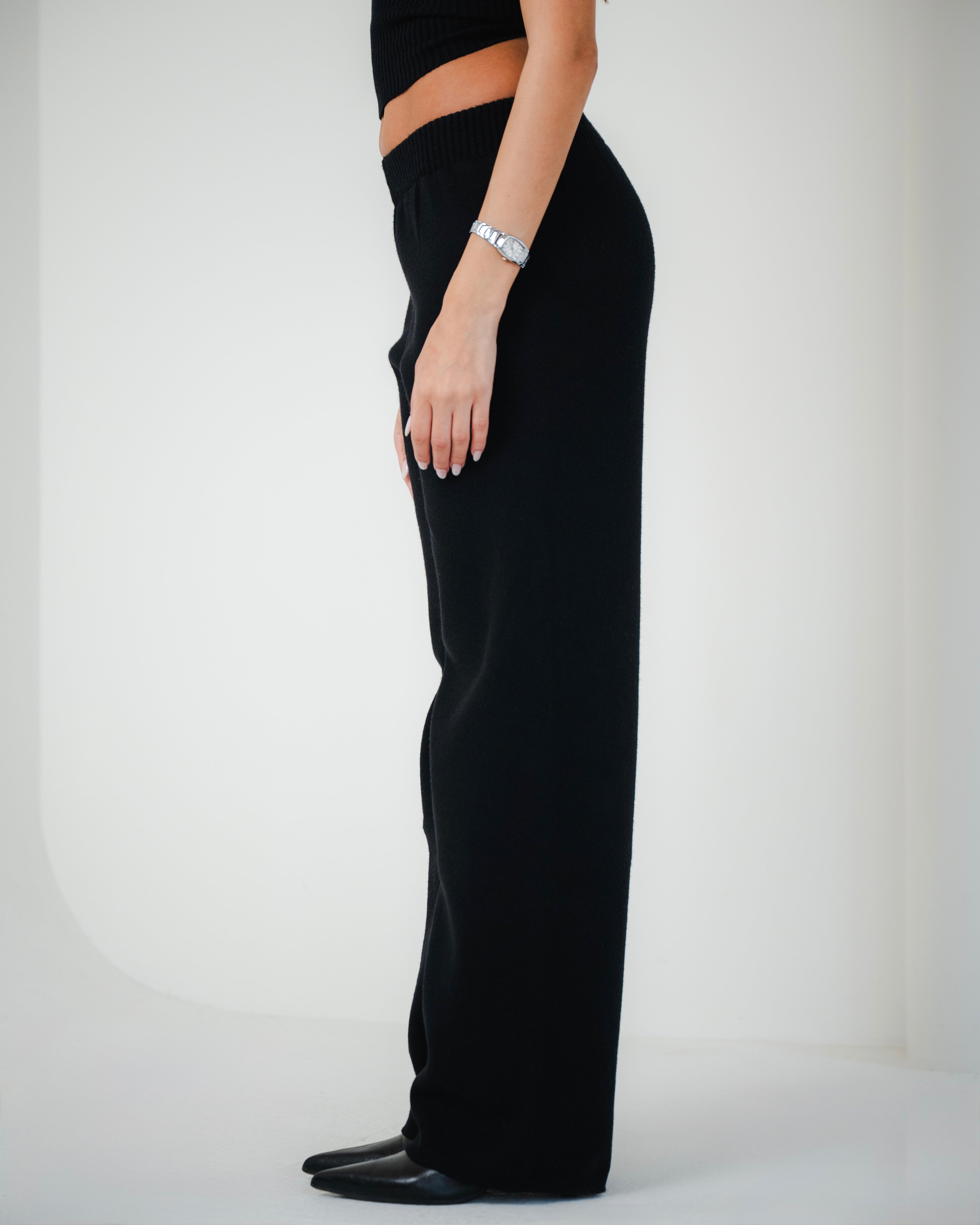 Black Straight Knit Pants