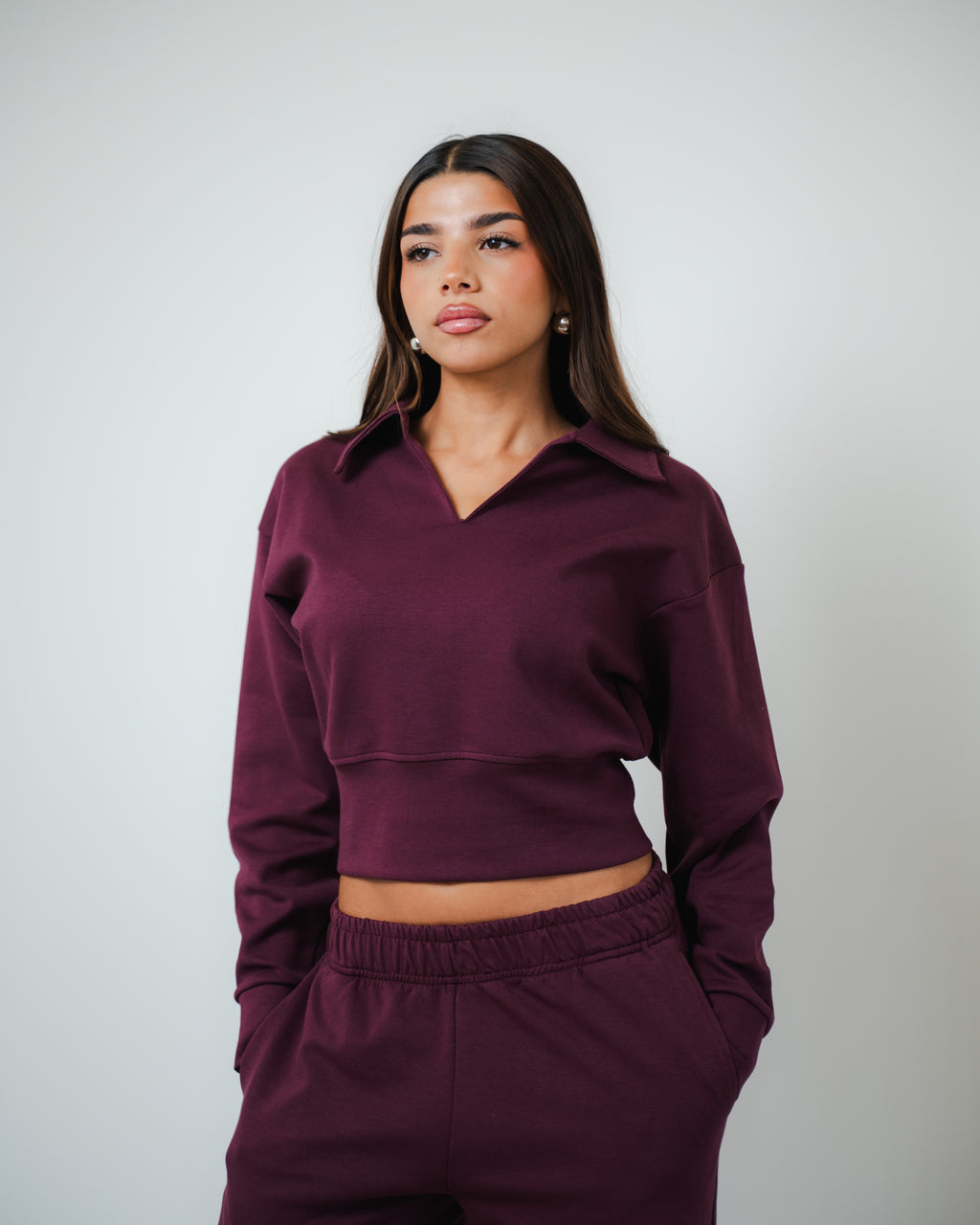 Burgundy Collared Sweatshirt