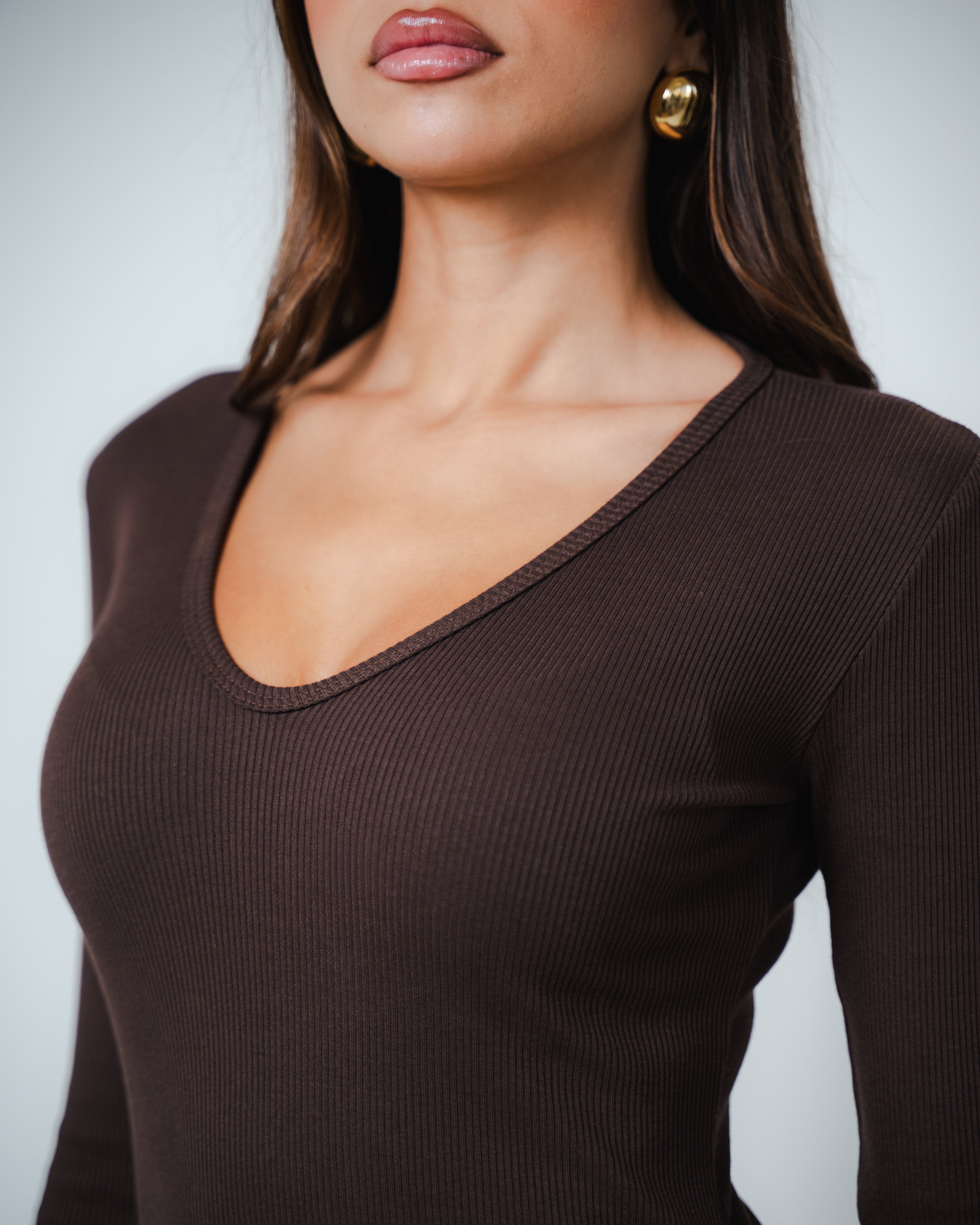 Brown V-Neck Midi Dress
