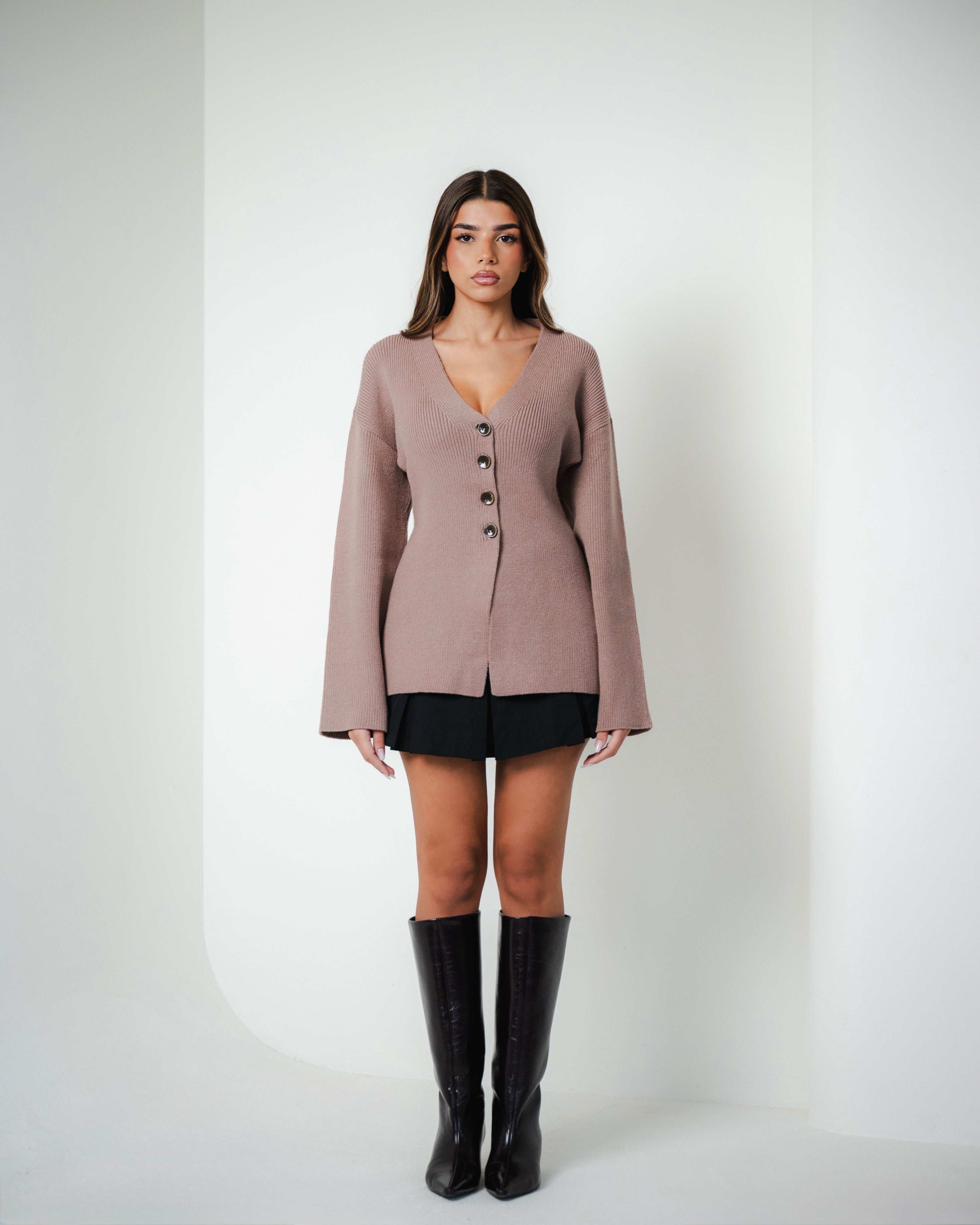 Warm Taupe Hourglass Knit Cardigan