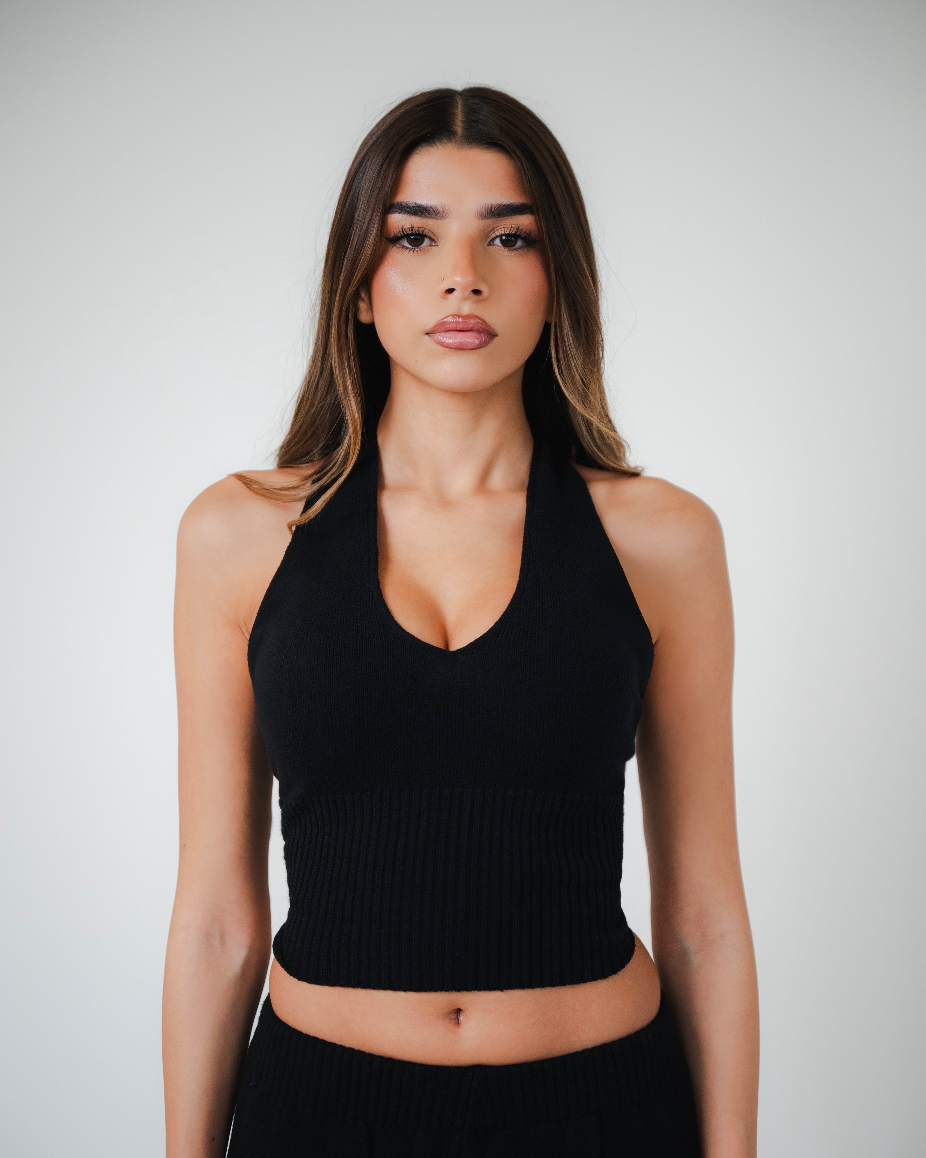 Black Halter Knit Top