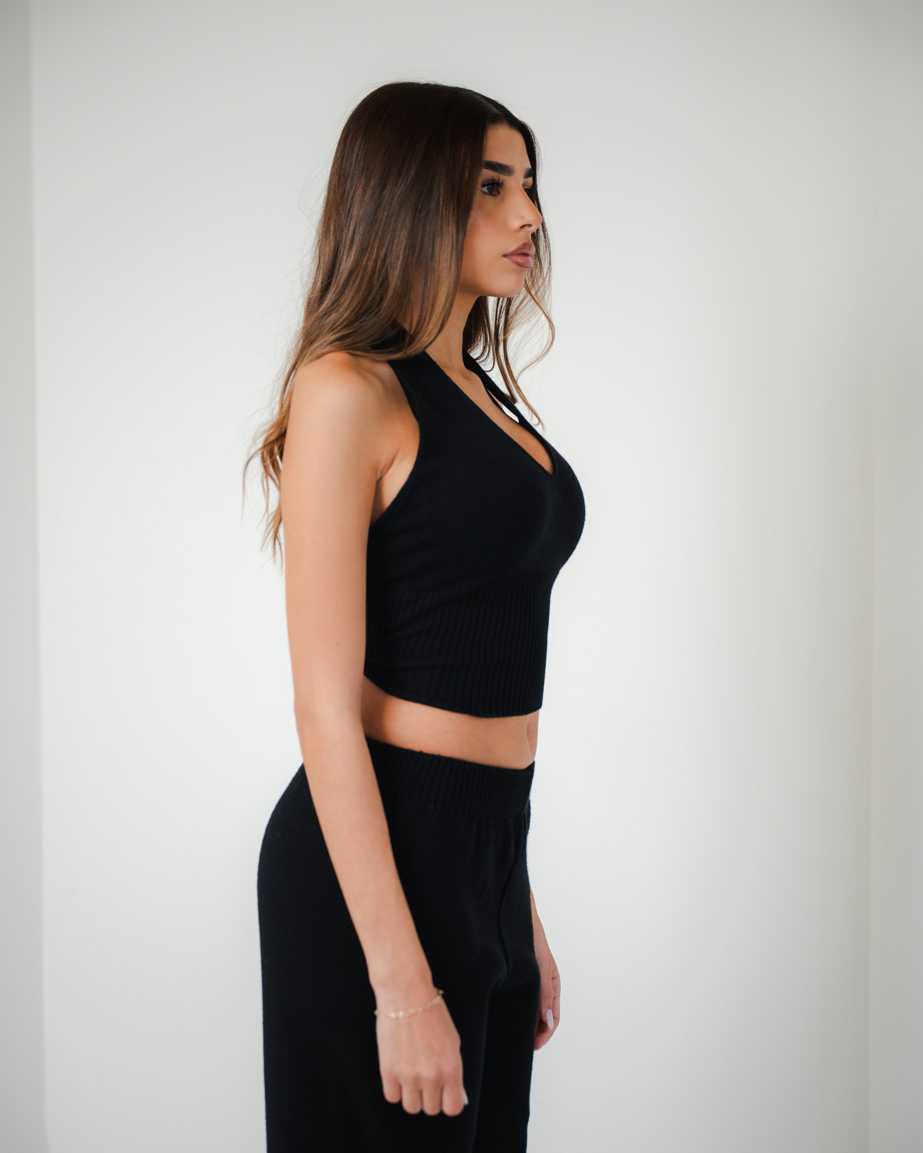 Black Halter Knit Top